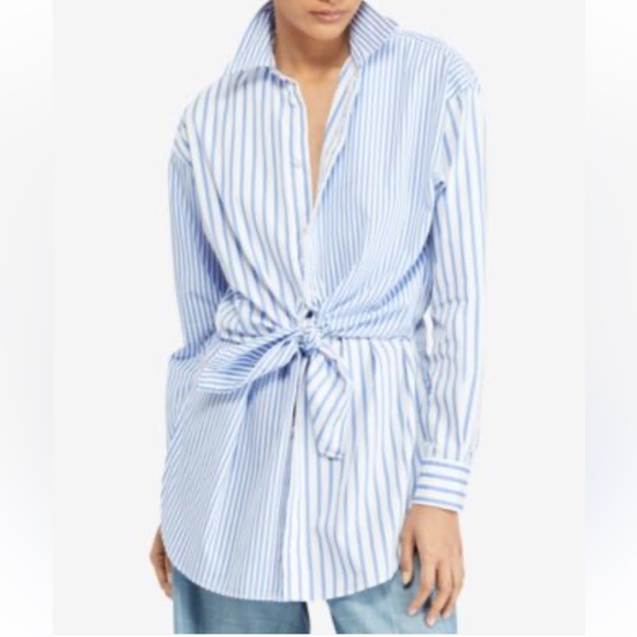 Calvin Klein Tops - Calvin Klein Blue and White Striped Shirt size L